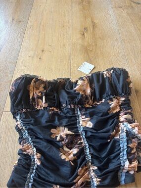 Free People Black Floral Smocked Strapless Top